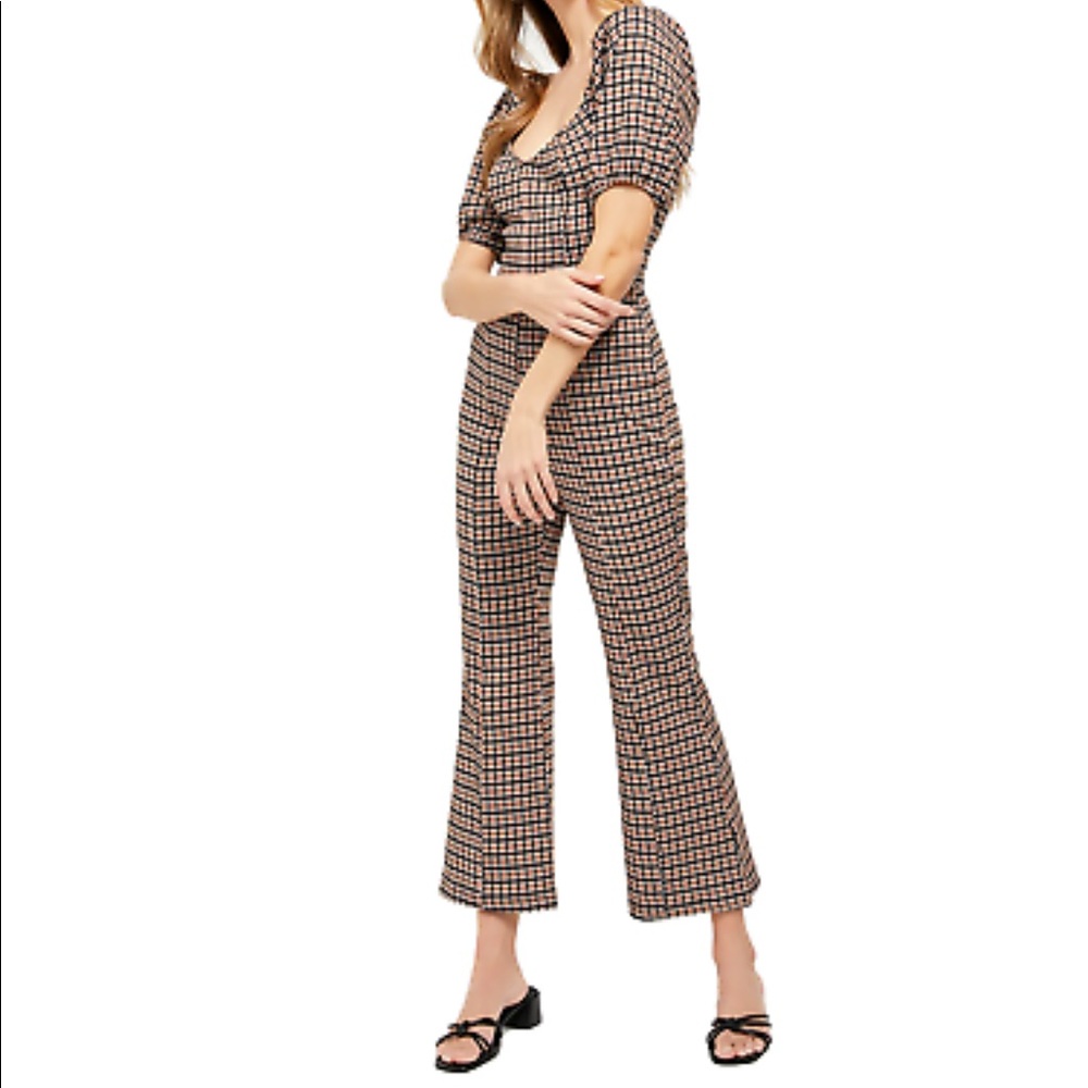 Free People Oxford Plaid Wide Leg Jumpsuit